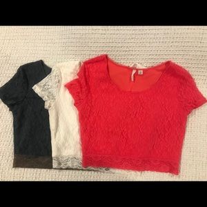 Bundle of 3 frenchi Short Sleeve Lace Crop Top